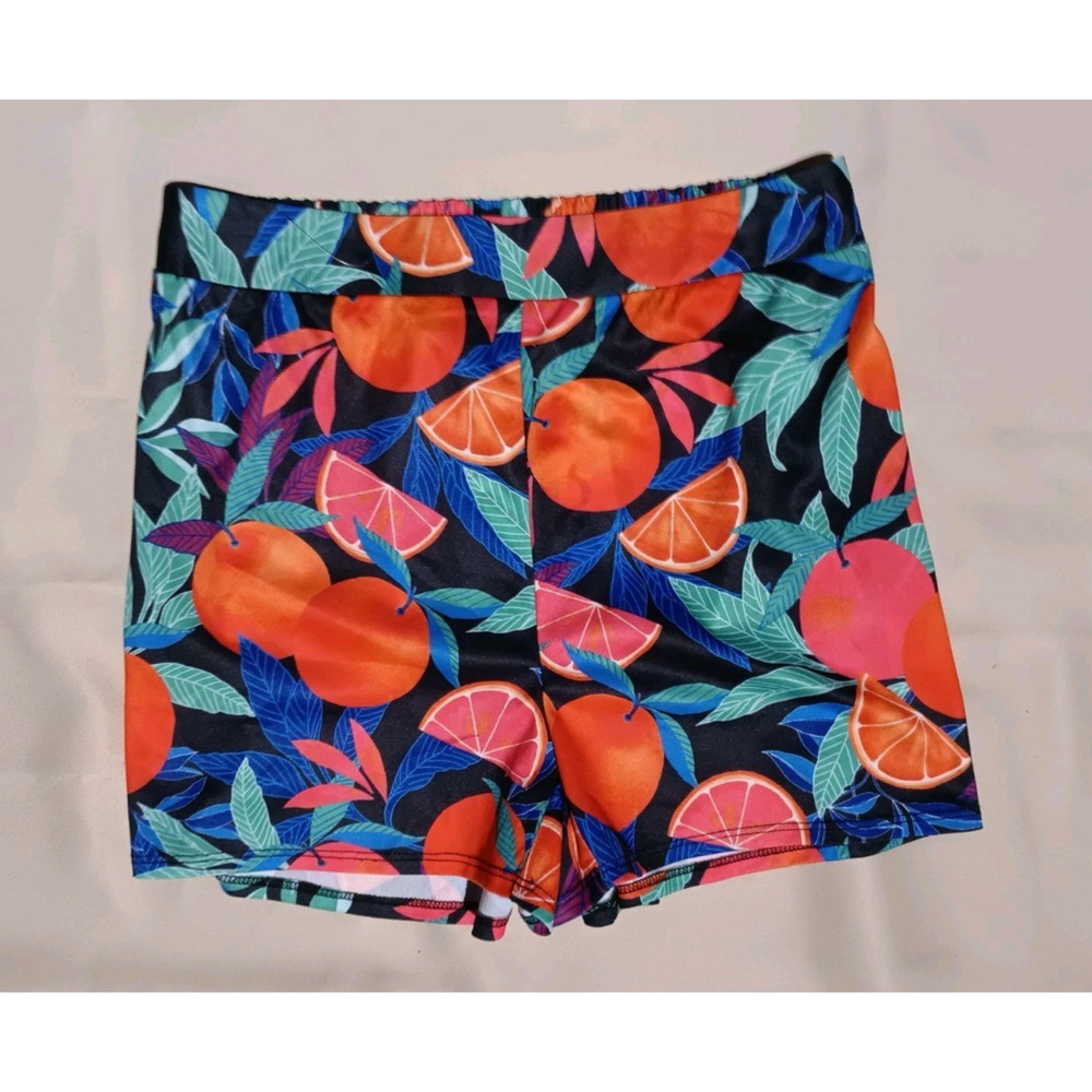Nina Parker Women’s Plus Size Orange Printed Shorts Tropical Fruit 0X NWT Vaca - Picture 2 of 3